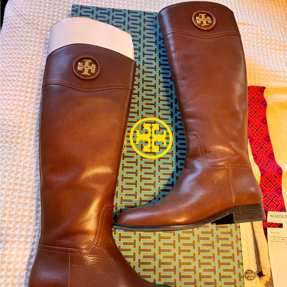 Tory Burch Chestnut Leather Tall Boots